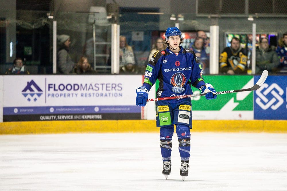 Conner Chaulk in action for the Coventry Blaze in his debut versus the Cardiff Devils (Image: Scott Wiggins)