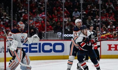 Kris Knoblauch Jay Woodcroft Conference Finals - Conn Smythe Trophy - 2021-22 Hart Trophy | Washington Capitals Garnet Hathaway fights Connor McDavid for positioning in front of the Edmonton Oilers' net at Capital One Arena in Washington D.C., Feb. 2, 2022 (Image: Brian Murphy, All-Pro Reels)