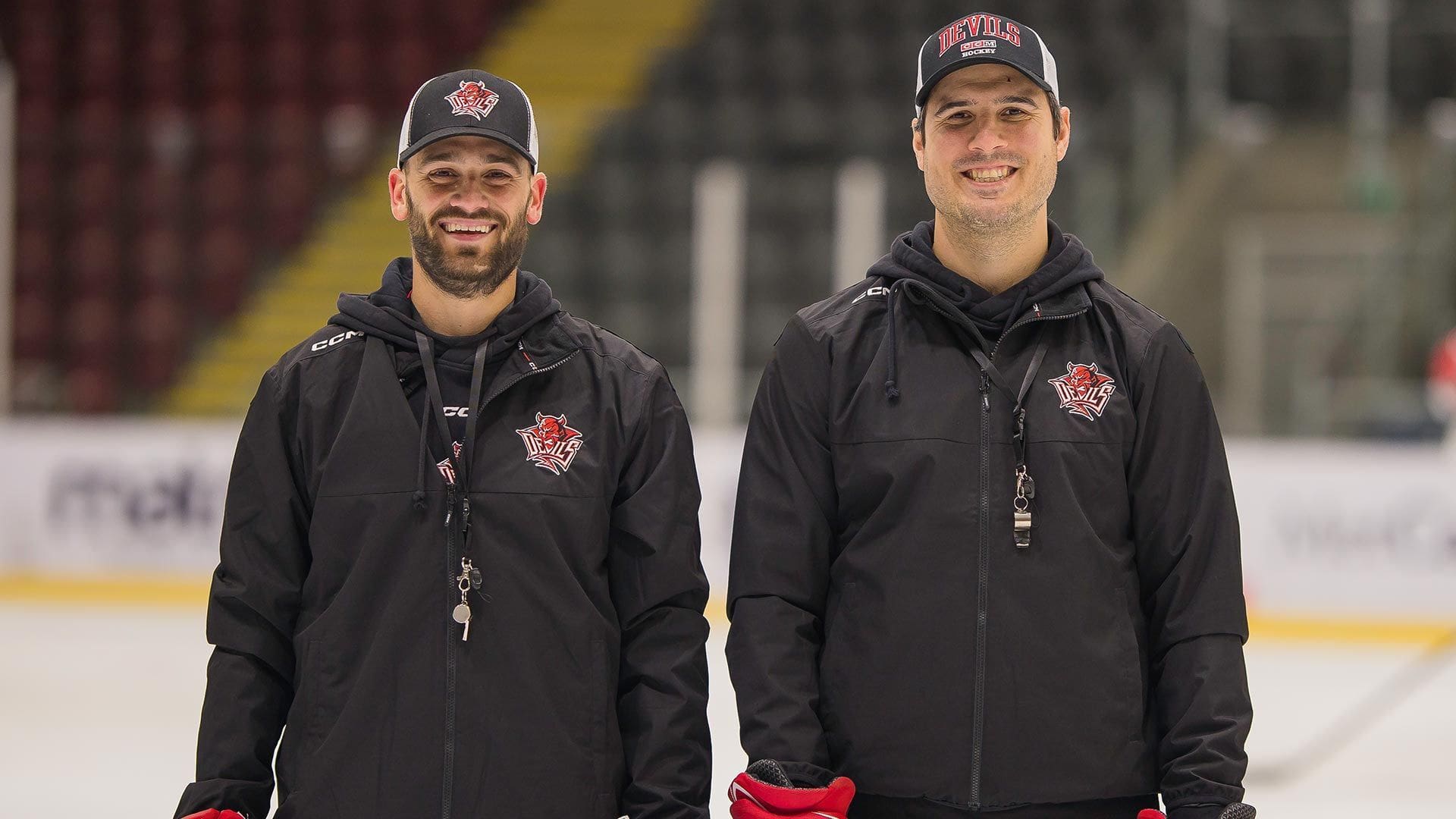 Christian Horn (right) with Brodie Dupont at Cardiff Devils training (Image: Cardiff Devils)