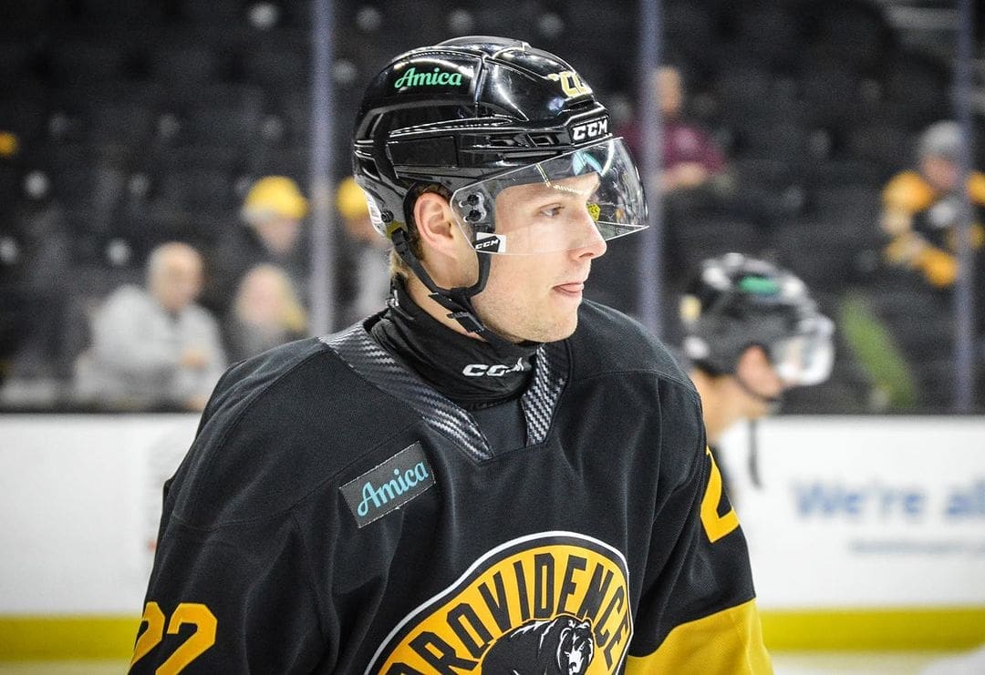 Fabian Lysell, wearing a neck guard